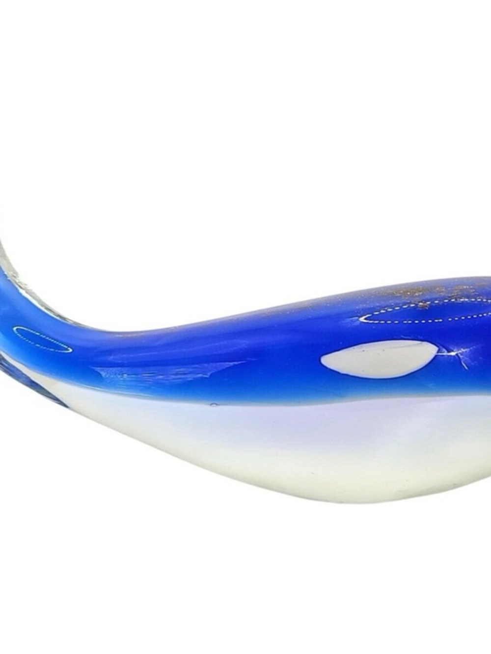 Handblown Blue and White Glass Fish Sculpture - Decorative Accent